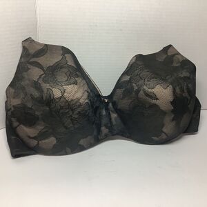 CACIQUE Black Floral Lace Lightly Lined Bra Size 42DDD